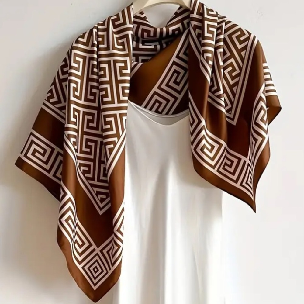 Brown & White Patterned Scarf